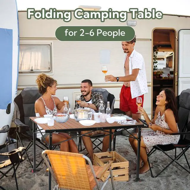 Alt view image 2 of 7 - Portable Outdoor Adjustable Height Camping Table, Large for 2-6 Person