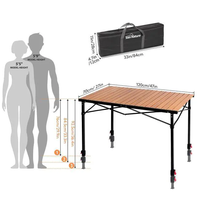 Alt view image 3 of 7 - Portable Outdoor Adjustable Height Camping Table, Large for 2-6 Person