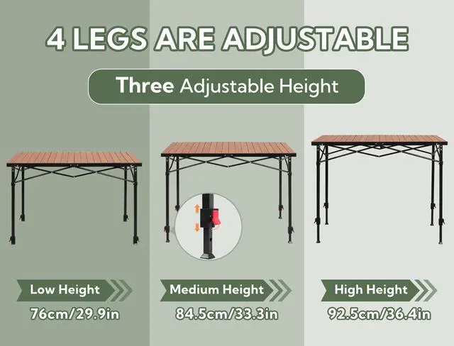 Alt view image 4 of 7 - Portable Outdoor Adjustable Height Camping Table, Large for 2-6 Person