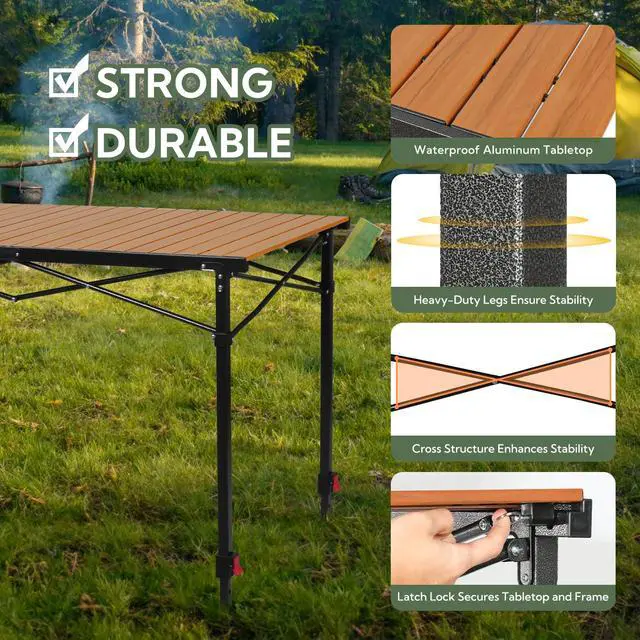 Alt view image 6 of 7 - Portable Outdoor Adjustable Height Camping Table, Large for 2-6 Person