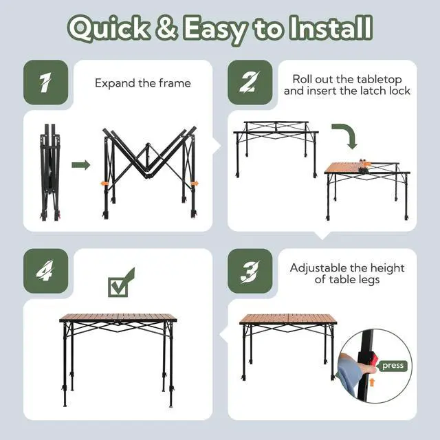 Alt view image 7 of 7 - Portable Outdoor Adjustable Height Camping Table, Large for 2-6 Person