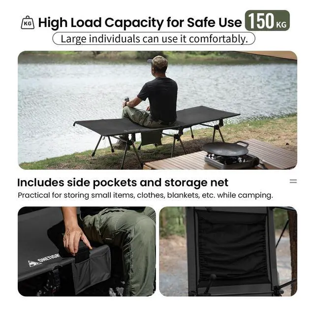 Alt view image 3 of 7 - SUPRANUBIS Camping Cot, Height Adjustable with Cot Leg Extenders, Strong Support 330lbs, Lightweight Comfortable Folding Bed for Camping, Hiking, Travel, Truck, Beach, Office Nap