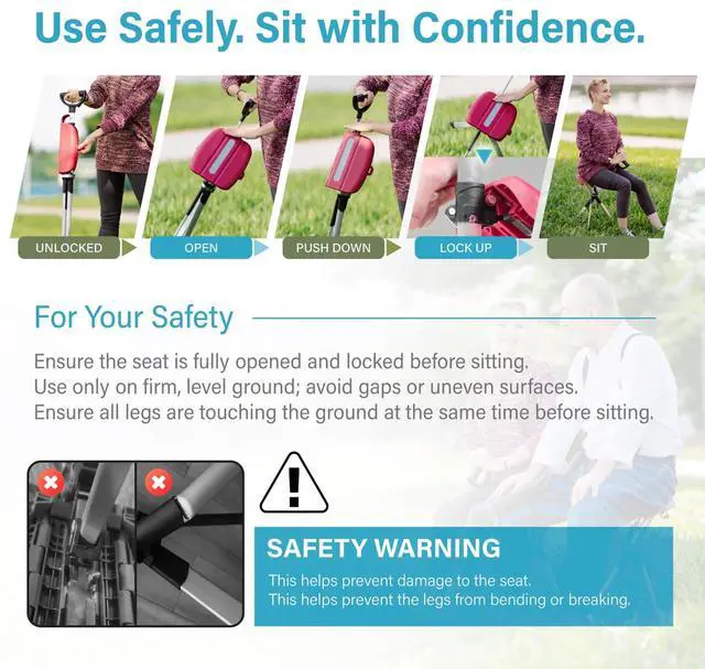 Alt view image 5 of 7 - Ta-Da Chair S2- Walking Stick Chair, Cane with Seat (34.2"/Black)