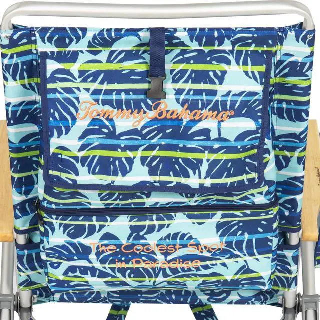 Alt view image 5 of 7 - 2-Pack 4-Position Extended 12.8" seat Height Easy in-Easy Out Folding Backpack Beach Chair, Blue Tropical Leaves