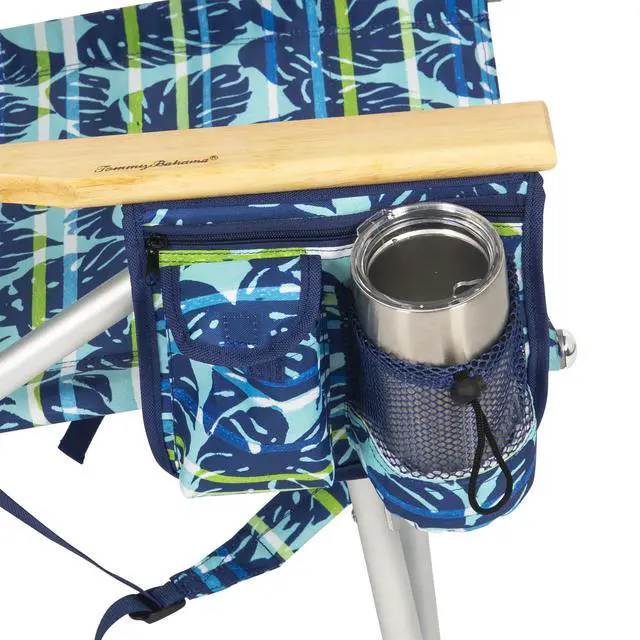 Alt view image 7 of 7 - 2-Pack 4-Position Extended 12.8" seat Height Easy in-Easy Out Folding Backpack Beach Chair, Blue Tropical Leaves