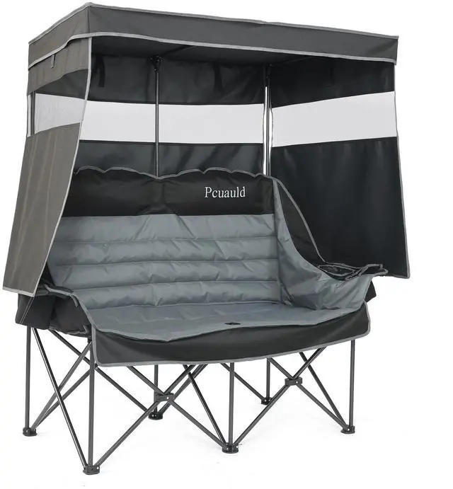 Main image of Double Camping Chair with Canopy Heavy Duty 2 Person Folding Loveseat Beach Chair with Shade High Back Oversized Outdoor Camping Couch with Cup Holders & Wine Racks for Lawn, Fishing, Sports