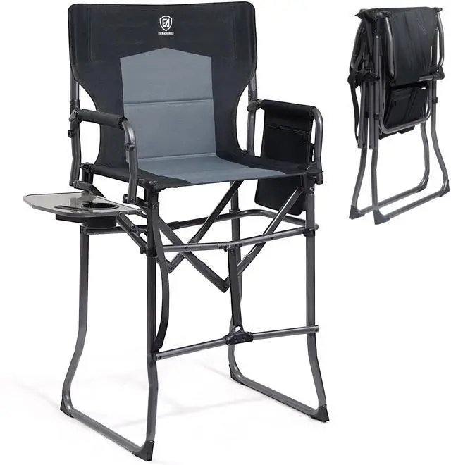 Main image of Portable 30.7" Seat Height Tall Folding Camping Chair Directors Chair High Foldable Bar Stool with Side Table for Makeup Artist, Sports Event, Craft Show, Supports 350LBS