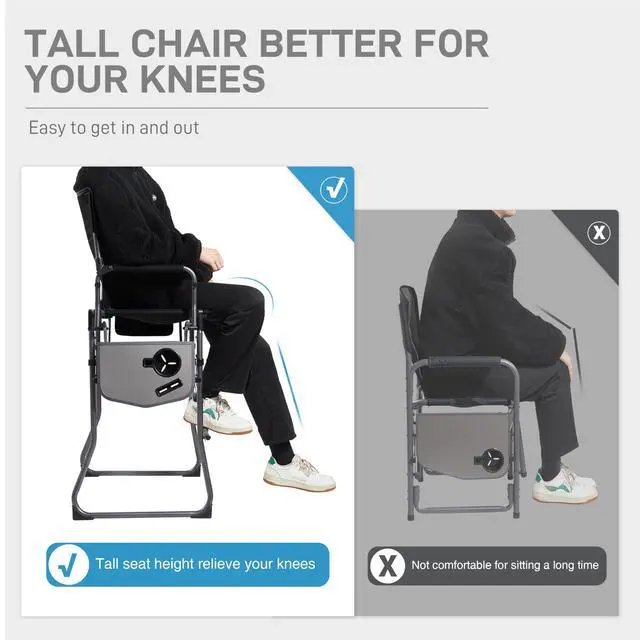 Alt view image 3 of 7 - Portable 30.7" Seat Height Tall Folding Camping Chair Directors Chair High Foldable Bar Stool with Side Table for Makeup Artist, Sports Event, Craft Show, Supports 350LBS