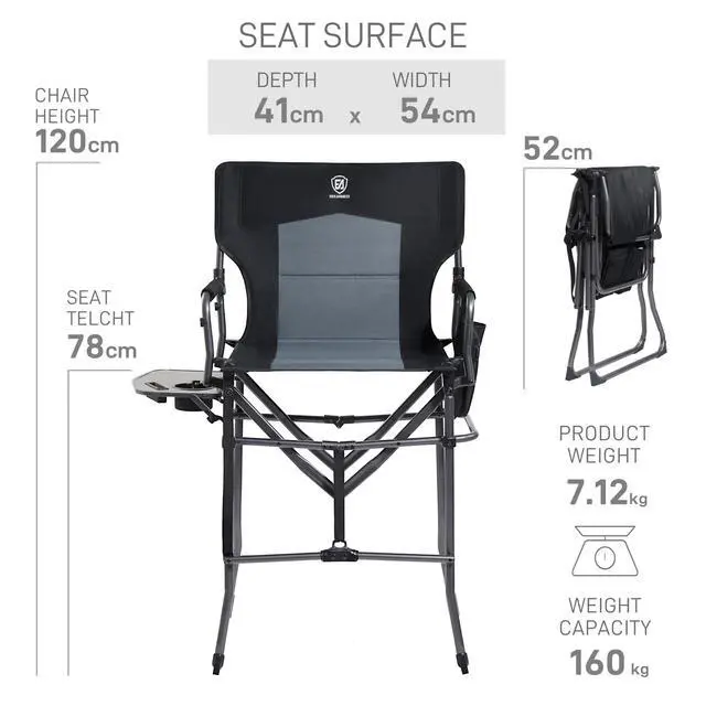 Alt view image 5 of 7 - Portable 30.7" Seat Height Tall Folding Camping Chair Directors Chair High Foldable Bar Stool with Side Table for Makeup Artist, Sports Event, Craft Show, Supports 350LBS
