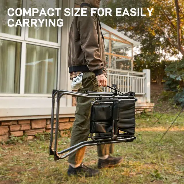 Alt view image 4 of 7 - Portable 30.7" Seat Height Tall Folding Camping Chair Directors Chair High Foldable Bar Stool with Side Table for Makeup Artist, Sports Event, Craft Show, Supports 350LBS
