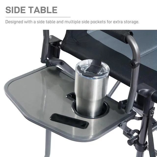 Alt view image 6 of 7 - Portable 30.7" Seat Height Tall Folding Camping Chair Directors Chair High Foldable Bar Stool with Side Table for Makeup Artist, Sports Event, Craft Show, Supports 350LBS