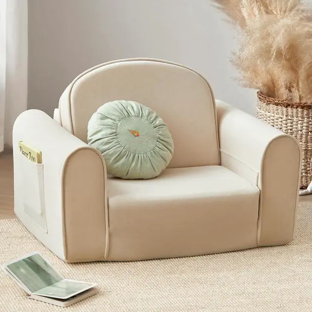 Main image of 2-in-1 Foldable Kids Couch with Pocket Soft Thick Toddler Sofa