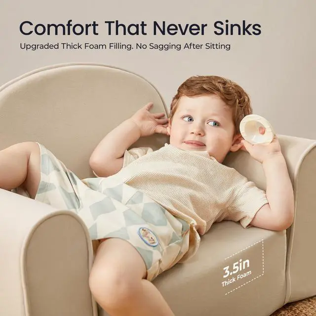 Alt view image 3 of 6 - 2-in-1 Foldable Kids Couch with Pocket Soft Thick Toddler Sofa
