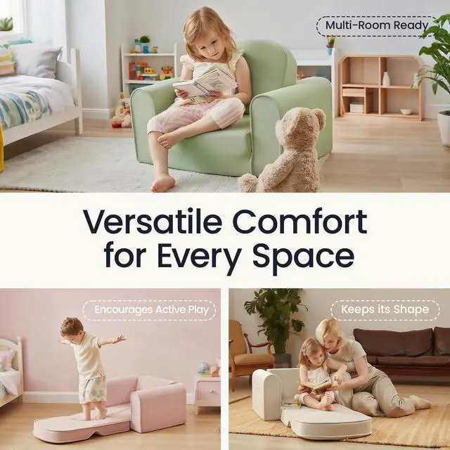 Alt view image 5 of 6 - 2-in-1 Foldable Kids Couch with Pocket Soft Thick Toddler Sofa