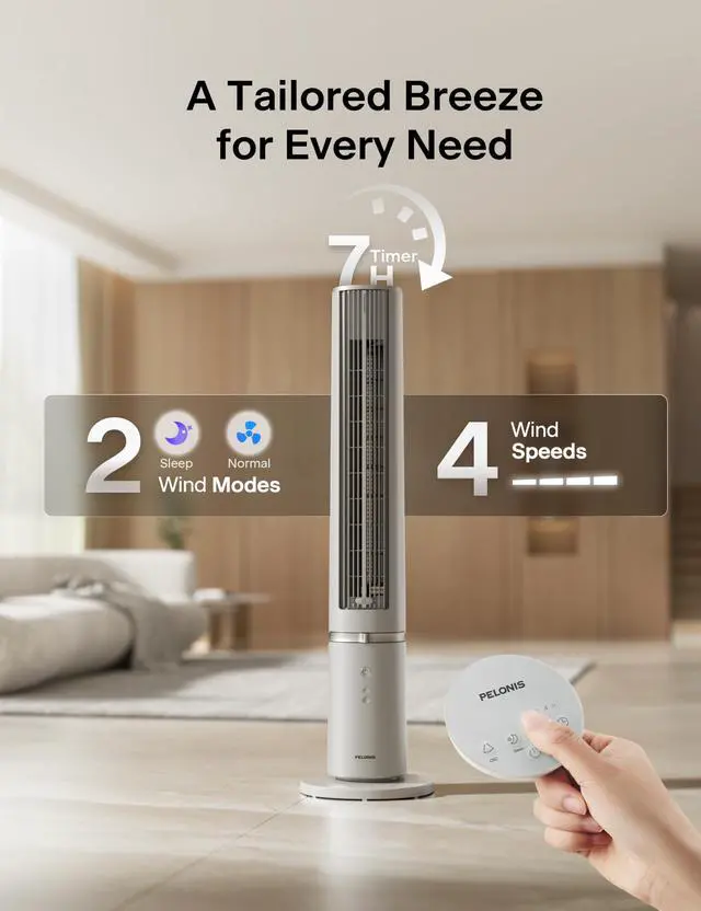 Alt view image 4 of 5 - 40-Inch Oscillating Tower Fan with Remote for Bedroom, Khaki