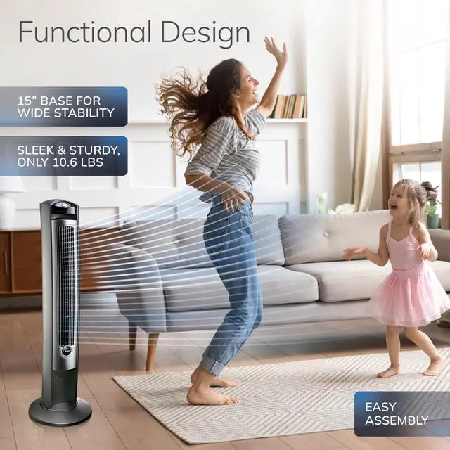 Alt view image 4 of 7 - Oscillating Tower Fan with Remote - 42" - T42951 - Silver