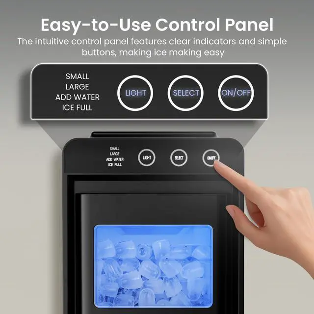 Alt view image 2 of 7 - Portable Countertop Ice Maker Machine, 26lbs Ice in 24Hrs, Self-Cleaning Ice Maker with Selectable Ice Size & Internal Light, Compact Design for Home/Kitchen/Bar