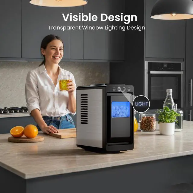 Alt view image 3 of 7 - Portable Countertop Ice Maker Machine, 26lbs Ice in 24Hrs, Self-Cleaning Ice Maker with Selectable Ice Size & Internal Light, Compact Design for Home/Kitchen/Bar