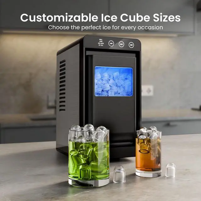 Alt view image 4 of 7 - Portable Countertop Ice Maker Machine, 26lbs Ice in 24Hrs, Self-Cleaning Ice Maker with Selectable Ice Size & Internal Light, Compact Design for Home/Kitchen/Bar
