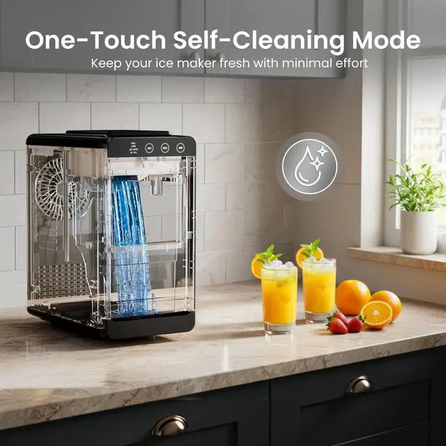 Alt view image 7 of 7 - Portable Countertop Ice Maker Machine, 26lbs Ice in 24Hrs, Self-Cleaning Ice Maker with Selectable Ice Size & Internal Light, Compact Design for Home/Kitchen/Bar