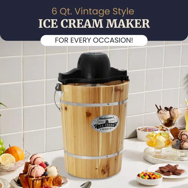 Alt view image 2 of 7 - EIM916 6Qt Old Fashioned Wood Bucket Ice Cream Maker