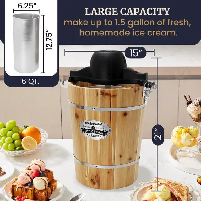 Alt view image 7 of 7 - EIM916 6Qt Old Fashioned Wood Bucket Ice Cream Maker