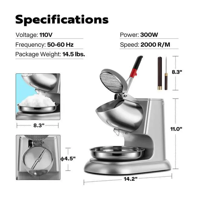 Alt view image 7 of 7 - 11 Inch Height Ice Crusher Shaver 143lbs/hr