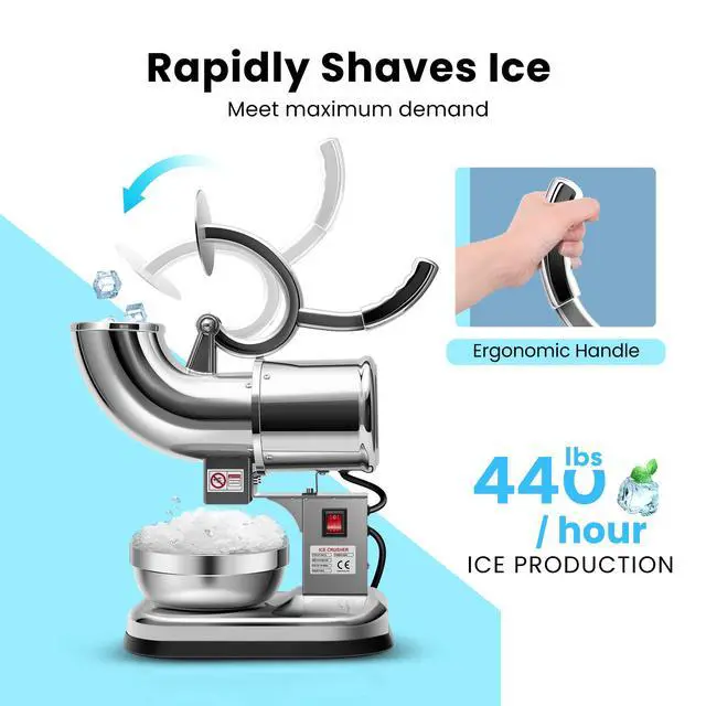 Alt view image 4 of 7 - Electric Dual Blades Ice Crusher Shaver Silver 440lbs/hr