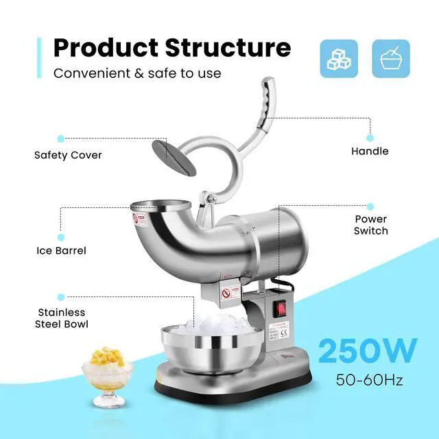 Alt view image 3 of 7 - Electric Dual Blades Ice Crusher Shaver Silver 440lbs/hr