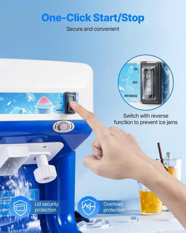Alt view image 5 of 7 - 110V Electric Shaved Ice Machine 500W Snow Cone Maker Tabletop w/Adjustable Ice Texture, Ice Shaving Machine 265LBs/hr for Home and Commerical Use