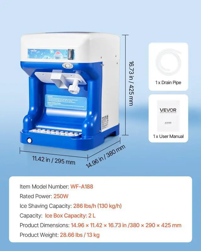 Alt view image 7 of 7 - 110V Electric Shaved Ice Machine 500W Snow Cone Maker Tabletop w/Adjustable Ice Texture, Ice Shaving Machine 265LBs/hr for Home and Commerical Use