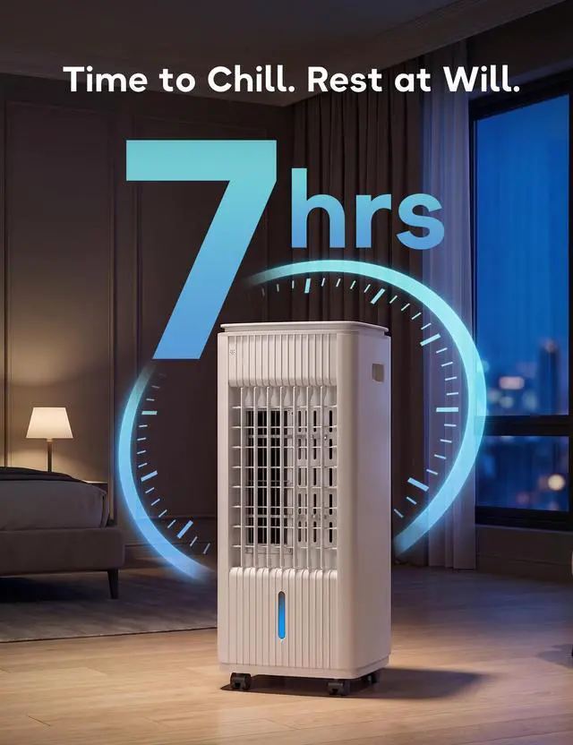 Alt view image 5 of 7 - Windowless Portable Air Conditioner, 25.3" Evaporative Air Cooler for Room No Window, 90° Oscillation Swamp Cooler with Remote, 3 Speed, 4 Modes, Timer, 4 Ice Packs, Quiet AC Unit for Bedroom, White