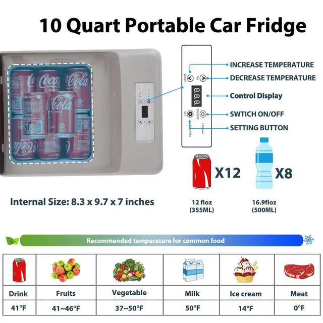 Alt view image 2 of 7 - C9PT Portable Car Freezer Cooler, 12 Volt Car Refrigerator, 10 Quart Fast Cooling, with 12/24V DC and 100-240V AC for Outdoor, Camping, RV, Truck (Black&Grey)
