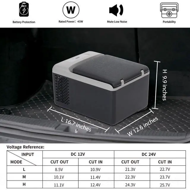 Alt view image 3 of 7 - C9PT Portable Car Freezer Cooler, 12 Volt Car Refrigerator, 10 Quart Fast Cooling, with 12/24V DC and 100-240V AC for Outdoor, Camping, RV, Truck (Black&Grey)