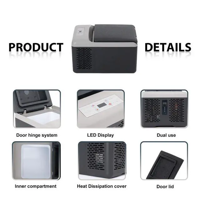 Alt view image 4 of 7 - C9PT Portable Car Freezer Cooler, 12 Volt Car Refrigerator, 10 Quart Fast Cooling, with 12/24V DC and 100-240V AC for Outdoor, Camping, RV, Truck (Black&Grey)