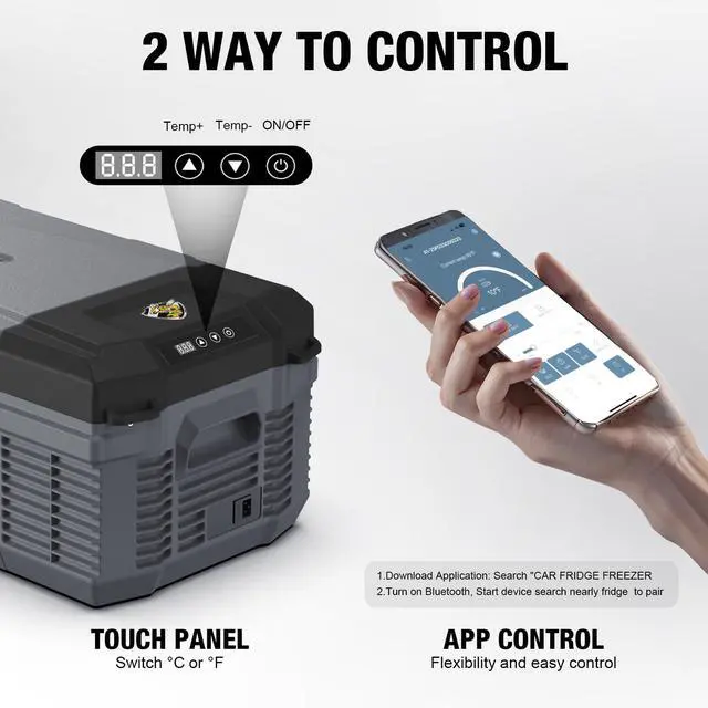 Alt view image 2 of 7 - 12 Volt Car Refrigerator, 16 Quart Electric Cooler, Portable Car Fridge for Outdoor Camping Travel, 12V/24V DC 110~240 Volt AC Refrigerator for Truck RV Home Office,-4-68