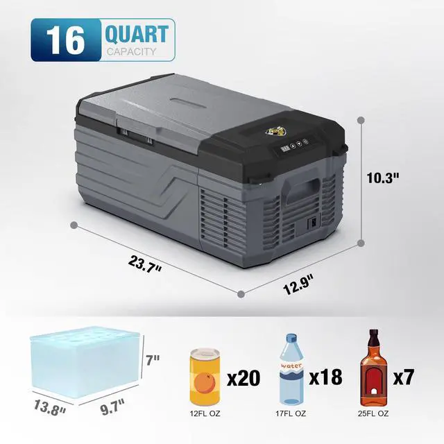Alt view image 6 of 7 - 12 Volt Car Refrigerator, 16 Quart Electric Cooler, Portable Car Fridge for Outdoor Camping Travel, 12V/24V DC 110~240 Volt AC Refrigerator for Truck RV Home Office,-4-68