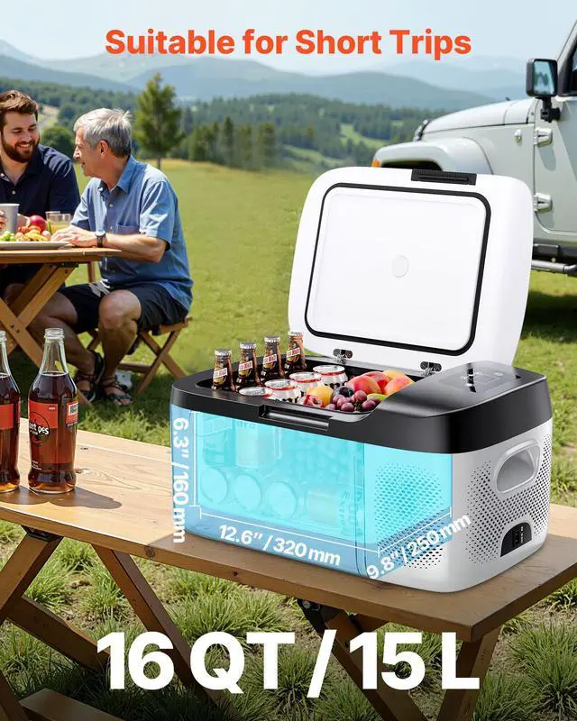 Alt view image 2 of 7 - Car Refrigerator, DC 12/24V AC100-240V Compressor Electric Cooler, -4°F to 68°F Car Fridge with APP Control, 16 QT Cars Freezer for RVs, Campsites, Boats, Camping, Fishing, 60W Portable Freezer