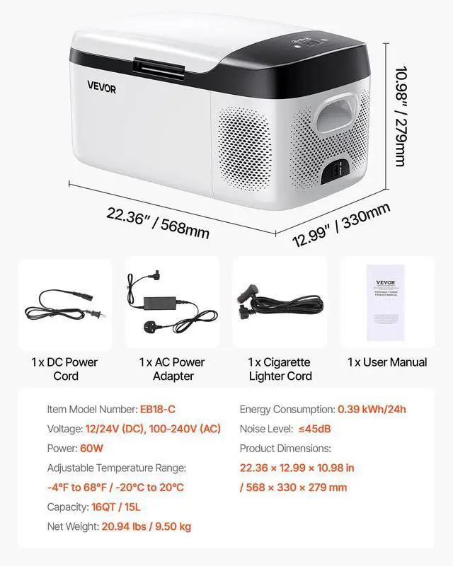 Alt view image 7 of 7 - Car Refrigerator, DC 12/24V AC100-240V Compressor Electric Cooler, -4°F to 68°F Car Fridge with APP Control, 16 QT Cars Freezer for RVs, Campsites, Boats, Camping, Fishing, 60W Portable Freezer