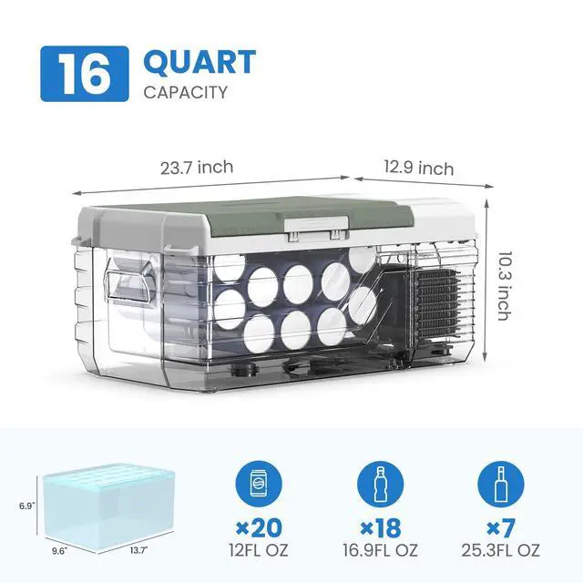 Alt view image 3 of 7 - 12 Volt Refrigerator 12V Car Fridge 16 Quart Portable Refrigerator for Car 12/24V DC 110~240 Volt AC for Truck RV Camper SUV Portable Freezer Electric Cooler for Camping (-4-68)
