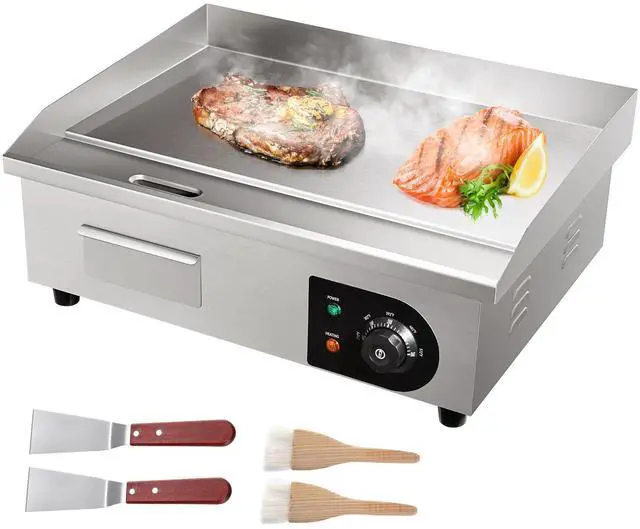 Main image of Commercial Electric Griddle, 22", 1600W Countertop Flat Top Griddle, Stainless Steel Teppanyaki Grill w/Iron Cooking Plate, 122-572 Adjustable Temp Control 2 Shovels & Brushes, 110V