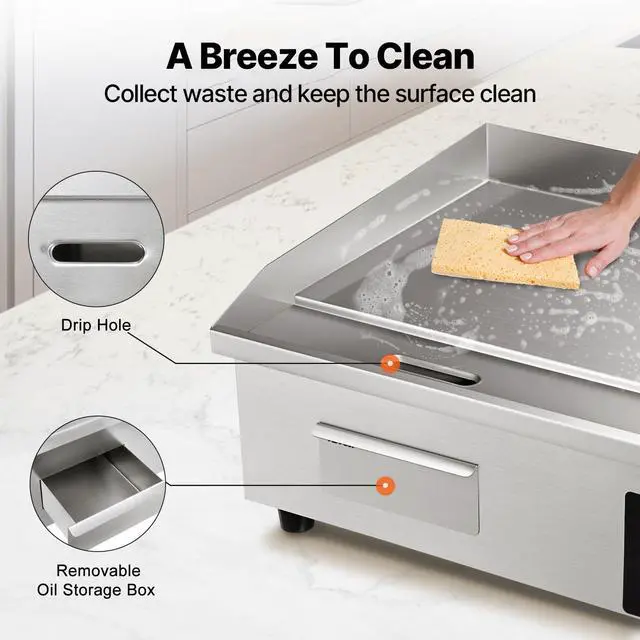 Alt view image 6 of 7 - Commercial Electric Griddle, 22", 1600W Countertop Flat Top Griddle, Stainless Steel Teppanyaki Grill w/Iron Cooking Plate, 122-572 Adjustable Temp Control 2 Shovels & Brushes, 110V