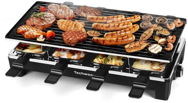 Main image of Raclette Table Grill, Electric Indoor Grill Korean BBQ Grill, Removable 2-in-1 Non-Stick Grill Plate, 1500W Fast Heating with 8 Cheese Melt Pans, Ideal for Parties and Family Fun (Black)