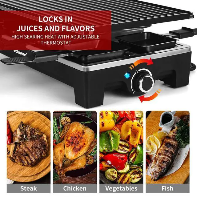 Alt view image 3 of 7 - Raclette Table Grill, Electric Indoor Grill Korean BBQ Grill, Removable 2-in-1 Non-Stick Grill Plate, 1500W Fast Heating with 8 Cheese Melt Pans, Ideal for Parties and Family Fun (Black)