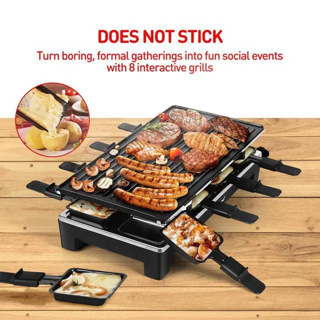 Alt view image 6 of 7 - Raclette Table Grill, Electric Indoor Grill Korean BBQ Grill, Removable 2-in-1 Non-Stick Grill Plate, 1500W Fast Heating with 8 Cheese Melt Pans, Ideal for Parties and Family Fun (Black)