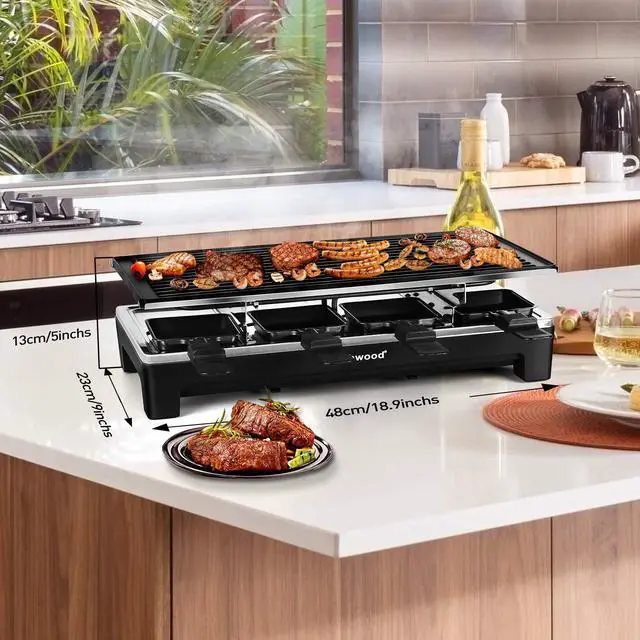 Alt view image 7 of 7 - Raclette Table Grill, Electric Indoor Grill Korean BBQ Grill, Removable 2-in-1 Non-Stick Grill Plate, 1500W Fast Heating with 8 Cheese Melt Pans, Ideal for Parties and Family Fun (Black)