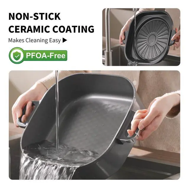 Alt view image 6 of 7 - 6-Quart Electric Skillet with Grill | Non-Stick PFOA-Free Ceramic-Coated Pot, 1600W, Timer & 3 Power Settings for Steak, Egg, Ramen (Includes Tongs) Pot & Grill