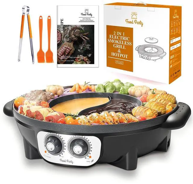 Main image of Hot Pot with Grill 2 in 1 Electric Smokeless Grill and Hotpot Pot Combo Korean BBQ Grill 110V 1700W