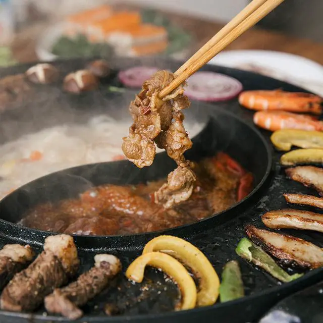 Alt view image 7 of 7 - Hot Pot with Grill 2 in 1 Electric Smokeless Grill and Hotpot Pot Combo Korean BBQ Grill 110V 1700W