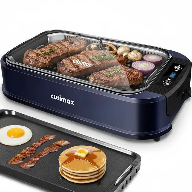 Main image of Electric Indoor Grill Griddle, Smokeless Grill, Blue